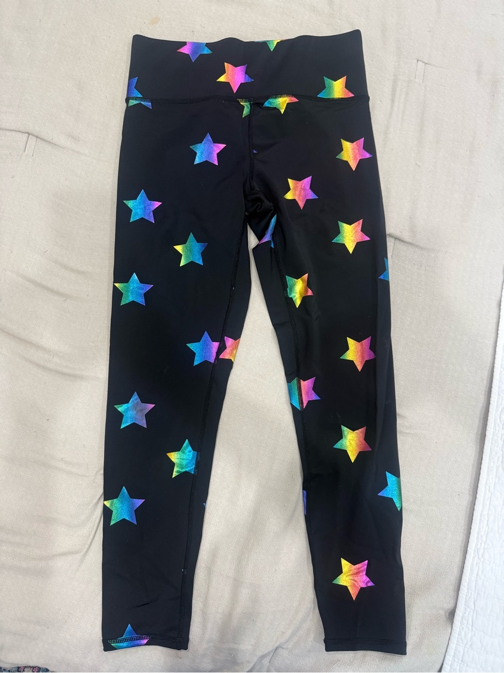 Terez Women’s Large Black Leggins with Iridescent Rainbow Star Print